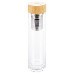 Ohia Bouteille thermos en verre avec couvercle en bambou