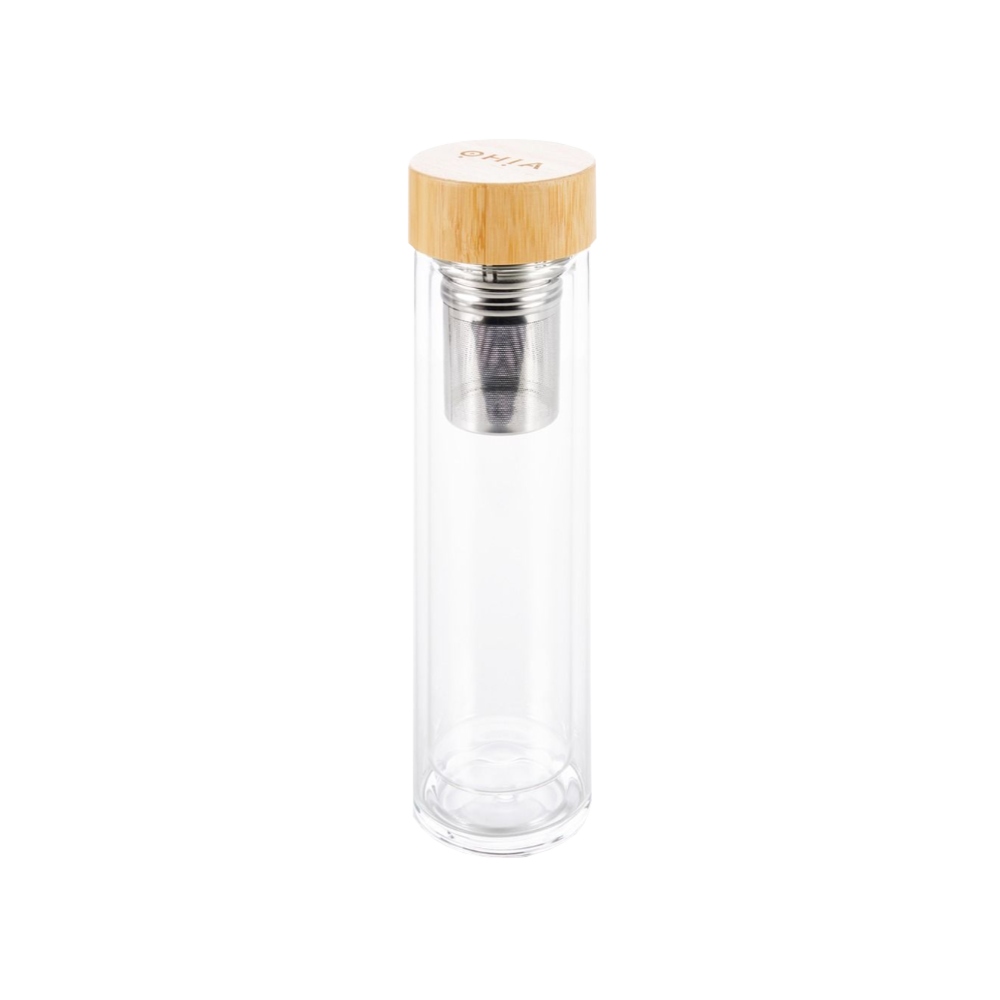 Ohia Bouteille thermos en verre avec couvercle en bambou