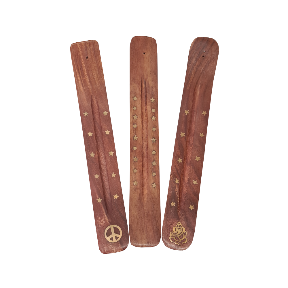 Wood Incense holder stars, moons and other symbols