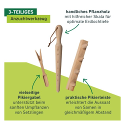 Kit d'outils de culture Greenline en bois FSC - kit de 3 pièces pour la culture et le repiquage