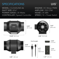 AC Infinity Cloudline PRO A6, leises Inline-Lüftersystem mit Drehzahlregler, 150 mm