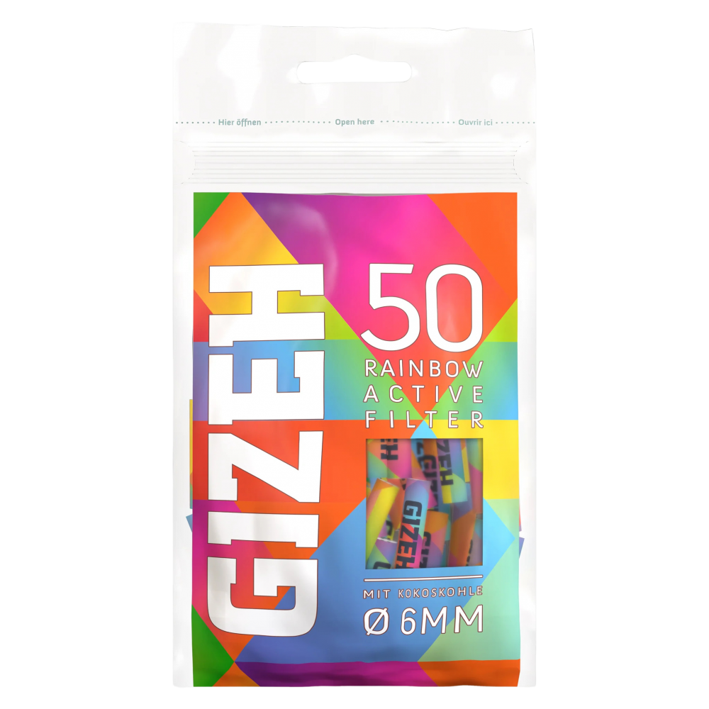 Gizeh Rainbow Filtre à charbon actif 6mm - 50 pièces