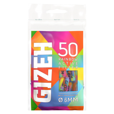 Gizeh Rainbow Filtre à charbon actif 6mm - 50 pièces