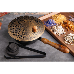 Carrying vessel Buddha – iron incense burner with wooden handle