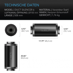AC Infinity Silencieux tubulaire, 150 mm